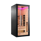 Right-side exterior of Miracle Sauna UKLux 1 Person Far Infrared Sauna featuring sleek design and glass front panel