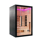 Right-side perspective of Miracle Sauna UKLux 2 Person Far Infrared Sauna highlighting sleek design and glass front panel