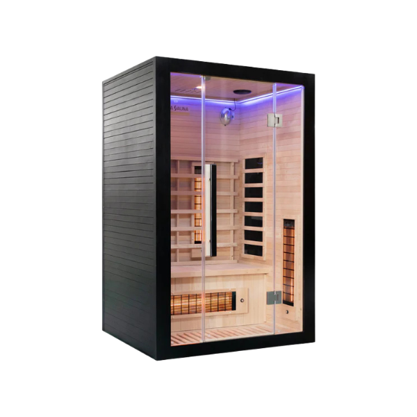 Left-side view of Miracle Sauna UKLux 2 Person Far Infrared Sauna emphasising compact footprint and premium build quality