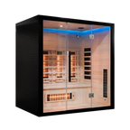 Miracle Sauna UKLux 4 Person Far Infrared Sauna angled right view showing corner design and smooth wooden frame