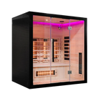 Miracle Sauna UKLux 4 Person Far Infrared Sauna angled right exterior showing corner design and tempered glass door